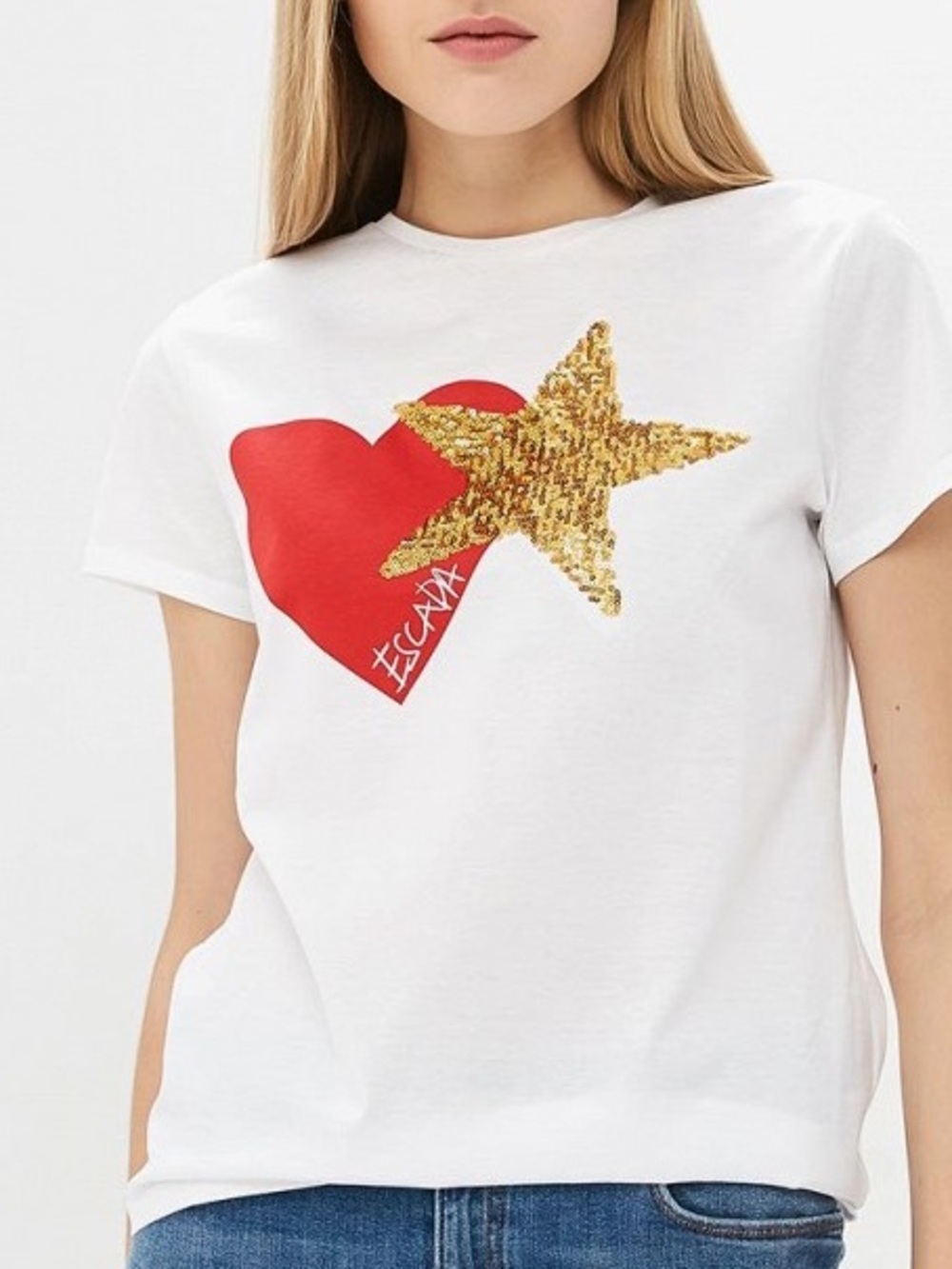 Escada Sport Red Heart Sequin Star T-Shirt